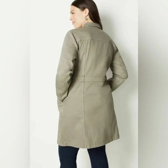 J. Jill Tahoe Denim Long Utility Jacket LP Women's Button Down Cotton Sage Green - Picture 2 of 11